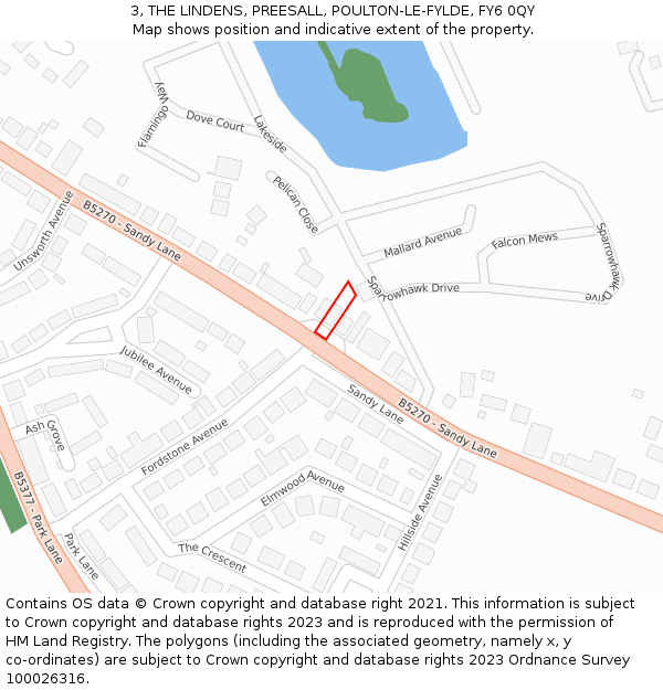 3, THE LINDENS, PREESALL, POULTON-LE-FYLDE, FY6 0QY: Location map and indicative extent of plot