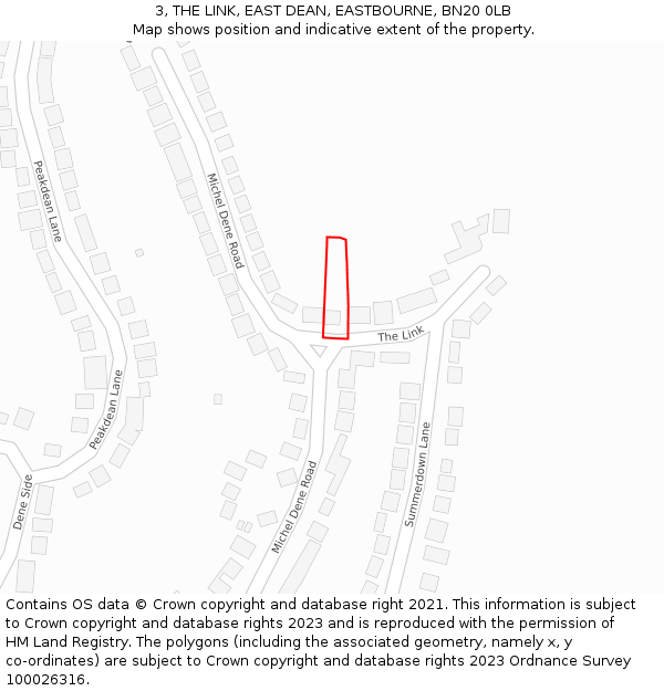 3, THE LINK, EAST DEAN, EASTBOURNE, BN20 0LB: Location map and indicative extent of plot