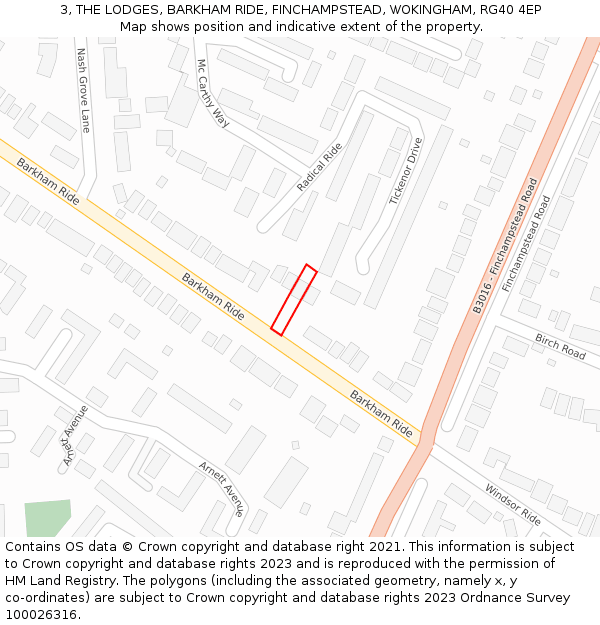 3, THE LODGES, BARKHAM RIDE, FINCHAMPSTEAD, WOKINGHAM, RG40 4EP: Location map and indicative extent of plot