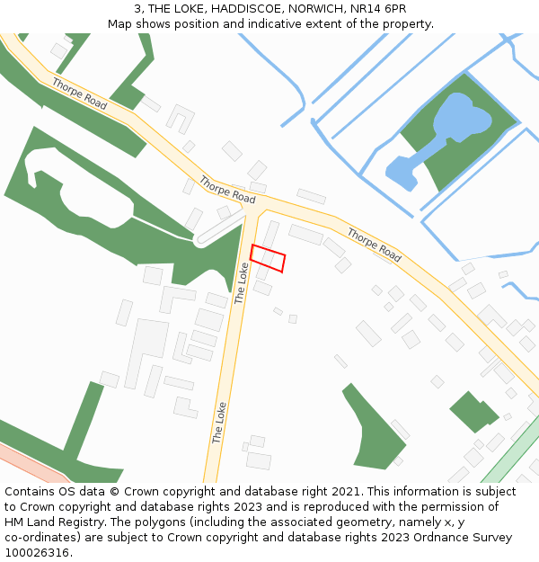 3, THE LOKE, HADDISCOE, NORWICH, NR14 6PR: Location map and indicative extent of plot