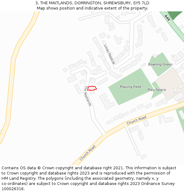 3, THE MAITLANDS, DORRINGTON, SHREWSBURY, SY5 7LD: Location map and indicative extent of plot