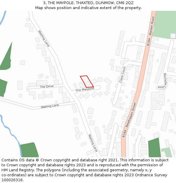 3, THE MAYPOLE, THAXTED, DUNMOW, CM6 2QZ: Location map and indicative extent of plot
