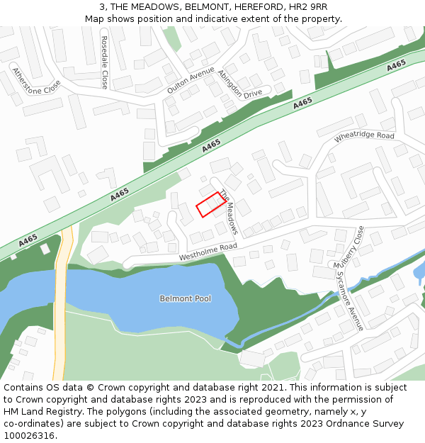 3, THE MEADOWS, BELMONT, HEREFORD, HR2 9RR: Location map and indicative extent of plot
