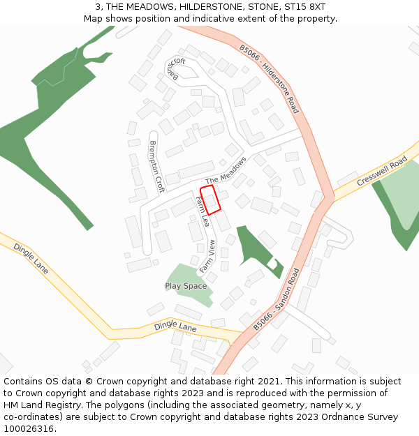 3, THE MEADOWS, HILDERSTONE, STONE, ST15 8XT: Location map and indicative extent of plot