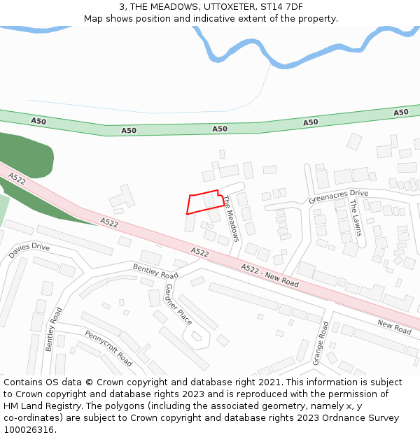 3, THE MEADOWS, UTTOXETER, ST14 7DF: Location map and indicative extent of plot
