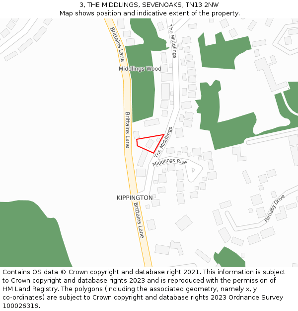 3, THE MIDDLINGS, SEVENOAKS, TN13 2NW: Location map and indicative extent of plot