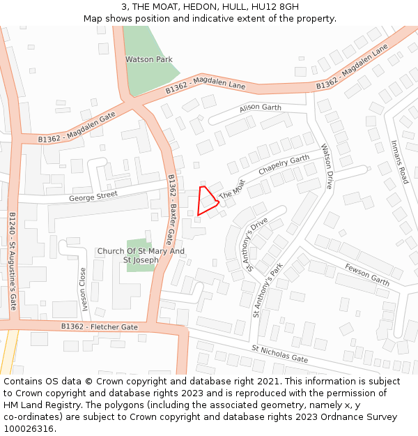 3, THE MOAT, HEDON, HULL, HU12 8GH: Location map and indicative extent of plot