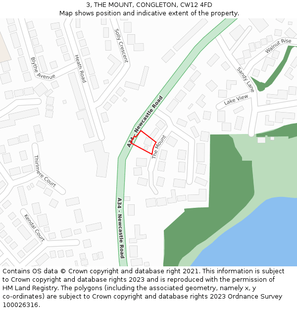 3, THE MOUNT, CONGLETON, CW12 4FD: Location map and indicative extent of plot