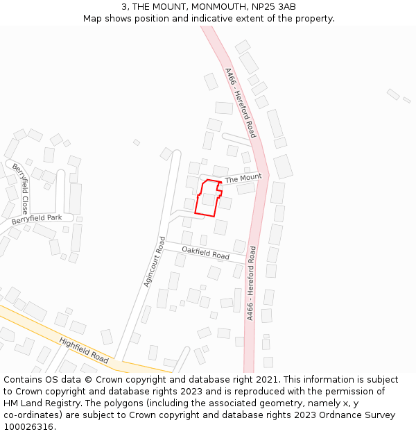 3, THE MOUNT, MONMOUTH, NP25 3AB: Location map and indicative extent of plot