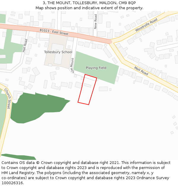 3, THE MOUNT, TOLLESBURY, MALDON, CM9 8QP: Location map and indicative extent of plot