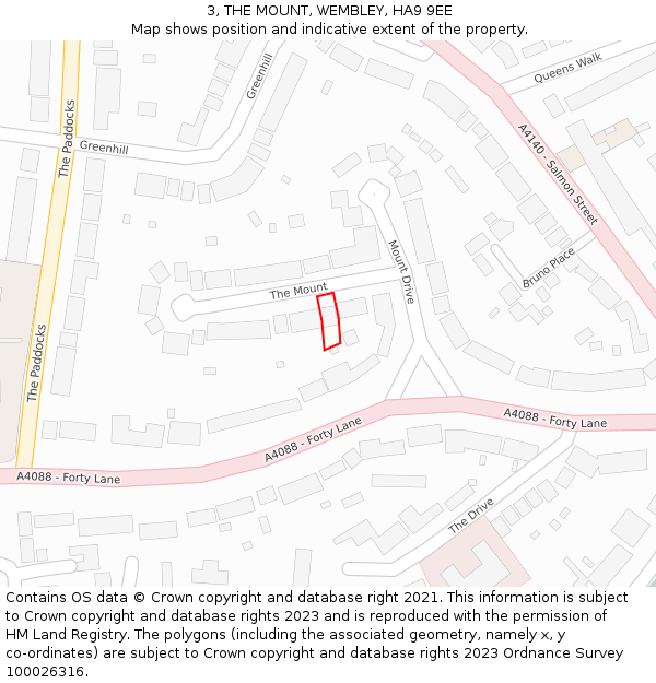 3, THE MOUNT, WEMBLEY, HA9 9EE: Location map and indicative extent of plot