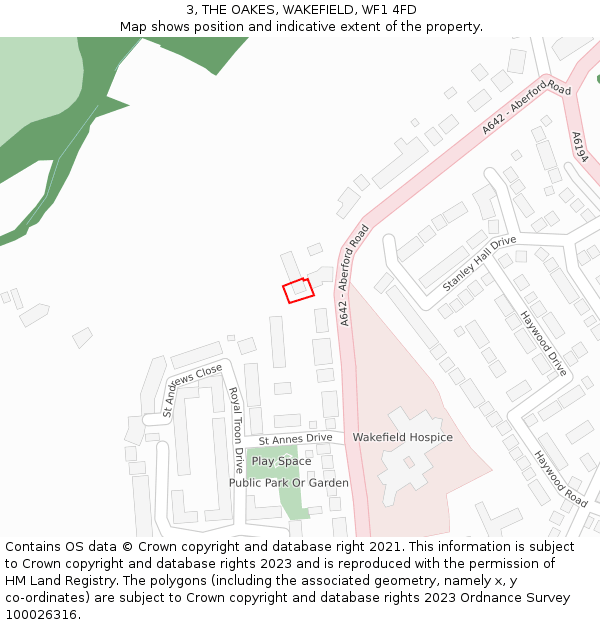 3, THE OAKES, WAKEFIELD, WF1 4FD: Location map and indicative extent of plot