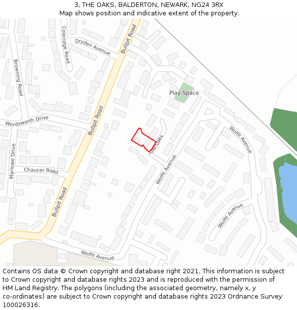3, THE OAKS, BALDERTON, NEWARK, NG24 3RX: Location map and indicative extent of plot