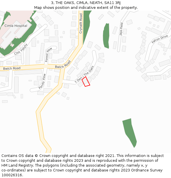 3, THE OAKS, CIMLA, NEATH, SA11 3RJ: Location map and indicative extent of plot