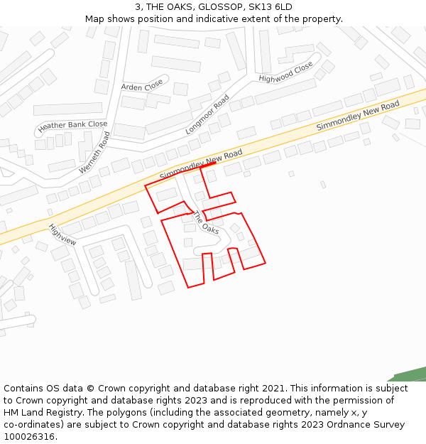 3, THE OAKS, GLOSSOP, SK13 6LD: Location map and indicative extent of plot