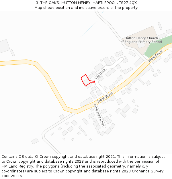 3, THE OAKS, HUTTON HENRY, HARTLEPOOL, TS27 4QX: Location map and indicative extent of plot