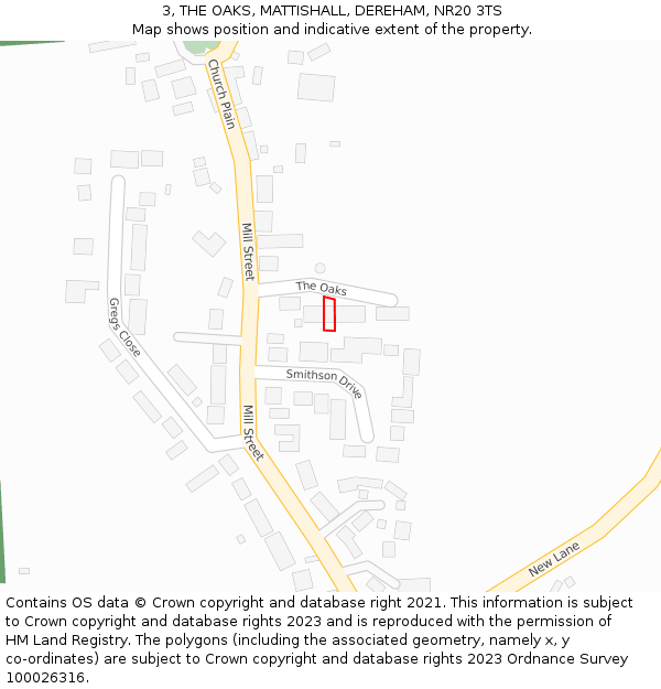 3, THE OAKS, MATTISHALL, DEREHAM, NR20 3TS: Location map and indicative extent of plot