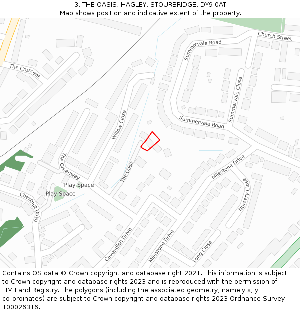 3, THE OASIS, HAGLEY, STOURBRIDGE, DY9 0AT: Location map and indicative extent of plot