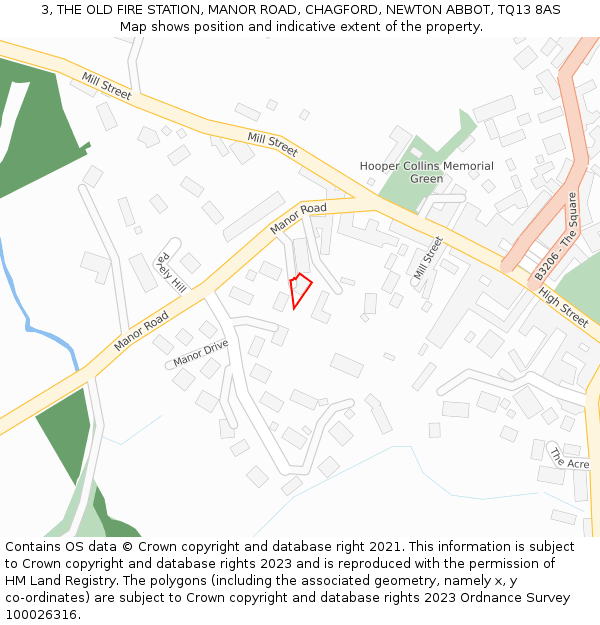 3, THE OLD FIRE STATION, MANOR ROAD, CHAGFORD, NEWTON ABBOT, TQ13 8AS: Location map and indicative extent of plot