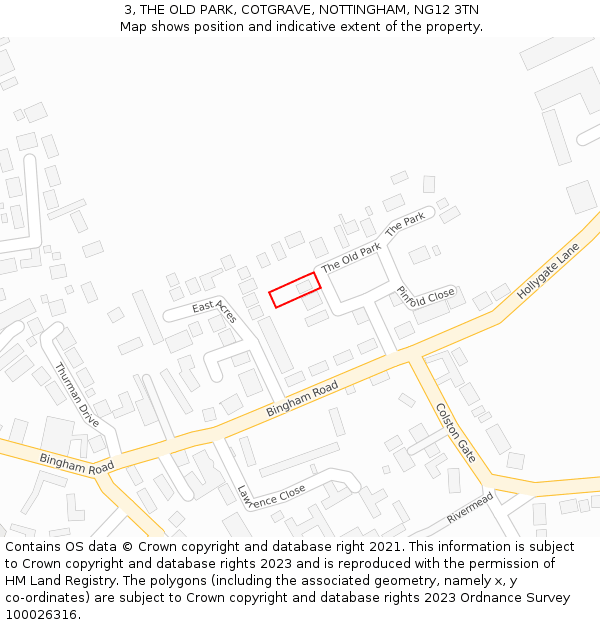 3, THE OLD PARK, COTGRAVE, NOTTINGHAM, NG12 3TN: Location map and indicative extent of plot