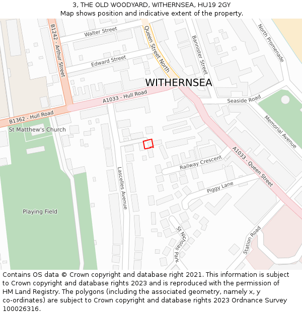 3, THE OLD WOODYARD, WITHERNSEA, HU19 2GY: Location map and indicative extent of plot