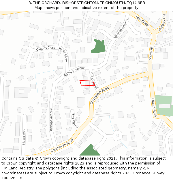 3, THE ORCHARD, BISHOPSTEIGNTON, TEIGNMOUTH, TQ14 9RB: Location map and indicative extent of plot