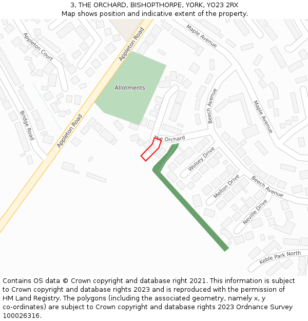 3, THE ORCHARD, BISHOPTHORPE, YORK, YO23 2RX: Location map and indicative extent of plot