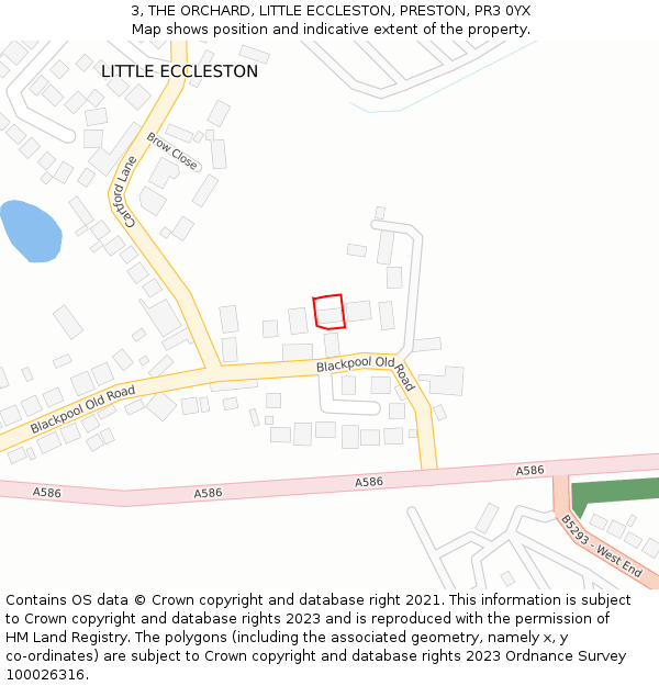 3, THE ORCHARD, LITTLE ECCLESTON, PRESTON, PR3 0YX: Location map and indicative extent of plot