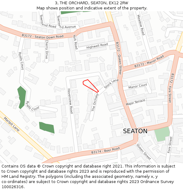 3, THE ORCHARD, SEATON, EX12 2RW: Location map and indicative extent of plot