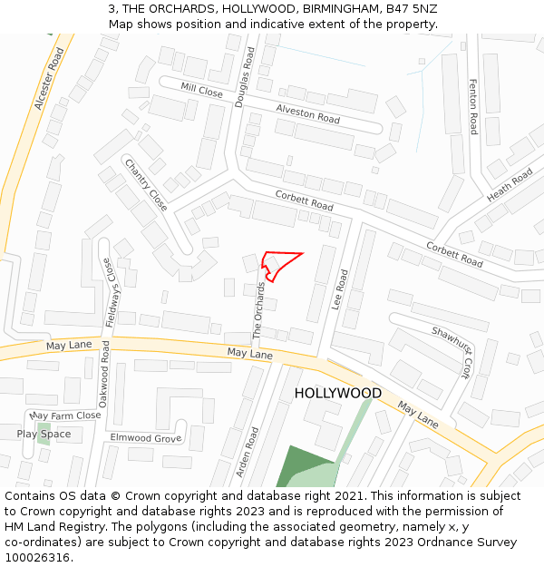 3, THE ORCHARDS, HOLLYWOOD, BIRMINGHAM, B47 5NZ: Location map and indicative extent of plot