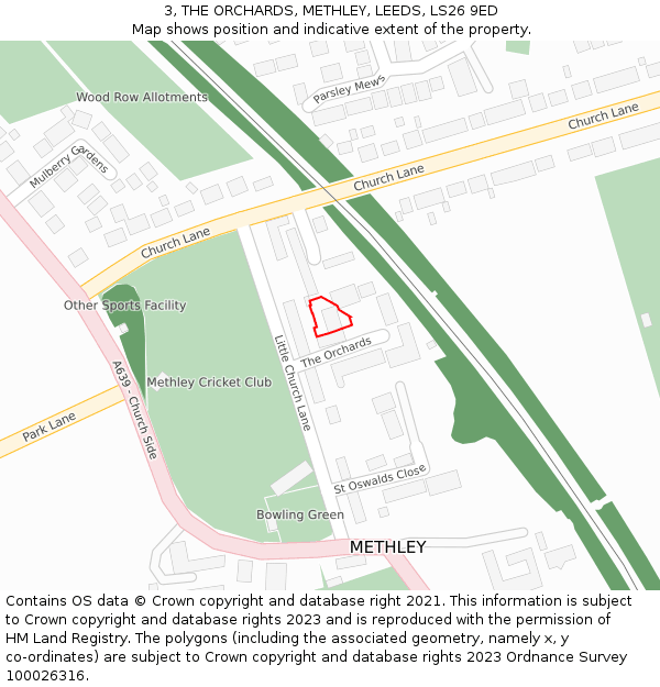 3, THE ORCHARDS, METHLEY, LEEDS, LS26 9ED: Location map and indicative extent of plot