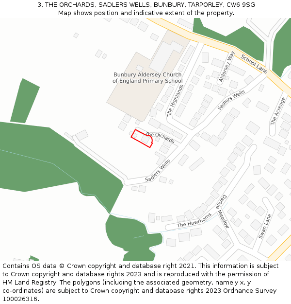 3, THE ORCHARDS, SADLERS WELLS, BUNBURY, TARPORLEY, CW6 9SG: Location map and indicative extent of plot
