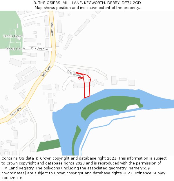 3, THE OSIERS, MILL LANE, KEGWORTH, DERBY, DE74 2GD: Location map and indicative extent of plot