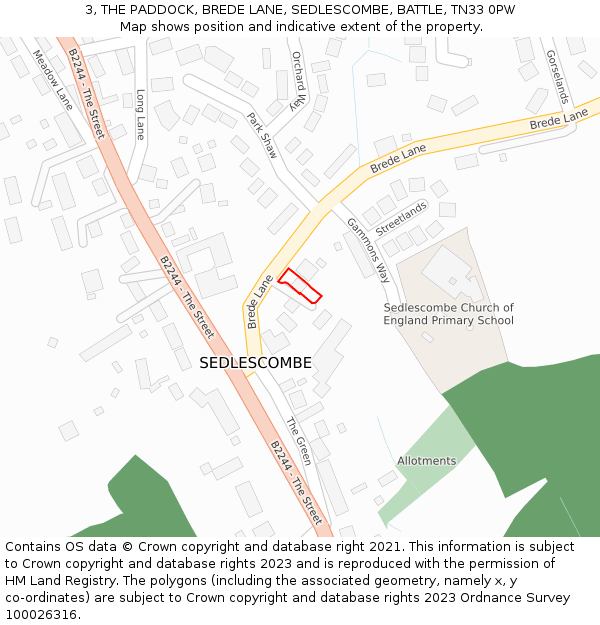 3, THE PADDOCK, BREDE LANE, SEDLESCOMBE, BATTLE, TN33 0PW: Location map and indicative extent of plot