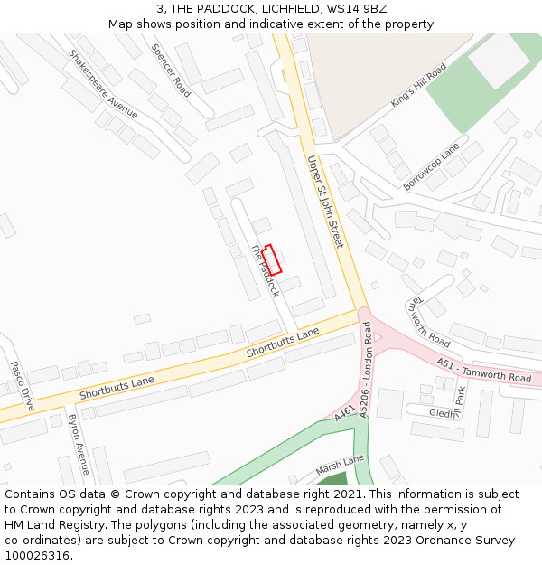 3, THE PADDOCK, LICHFIELD, WS14 9BZ: Location map and indicative extent of plot