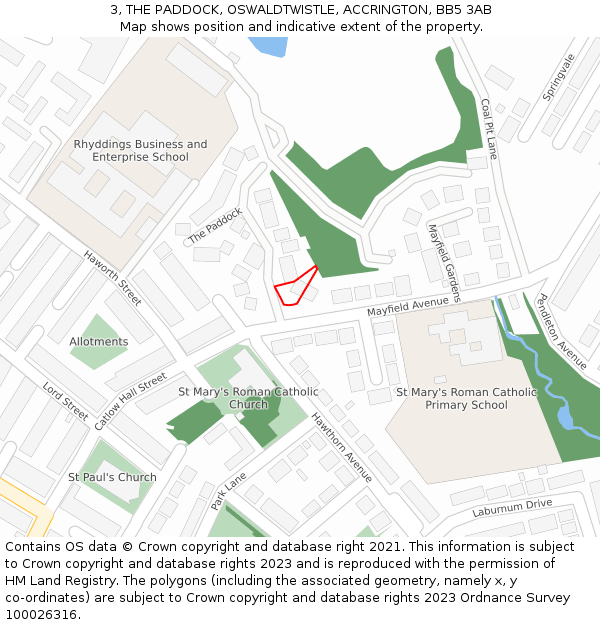 3, THE PADDOCK, OSWALDTWISTLE, ACCRINGTON, BB5 3AB: Location map and indicative extent of plot