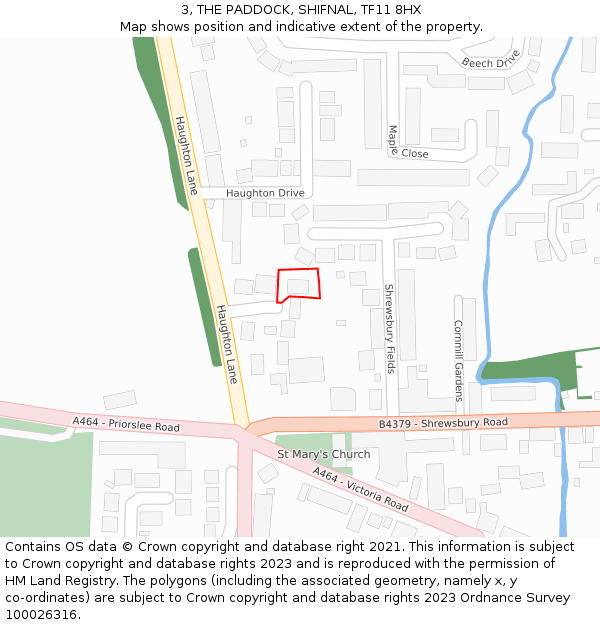 3, THE PADDOCK, SHIFNAL, TF11 8HX: Location map and indicative extent of plot