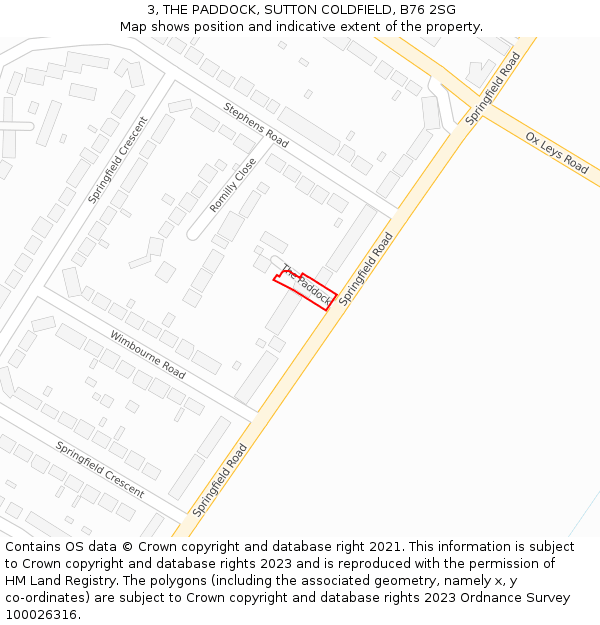 3, THE PADDOCK, SUTTON COLDFIELD, B76 2SG: Location map and indicative extent of plot
