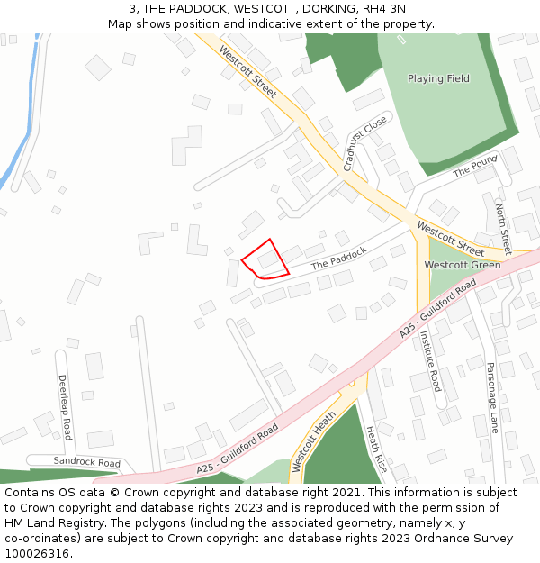 3, THE PADDOCK, WESTCOTT, DORKING, RH4 3NT: Location map and indicative extent of plot