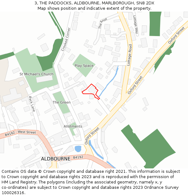 3, THE PADDOCKS, ALDBOURNE, MARLBOROUGH, SN8 2DX: Location map and indicative extent of plot