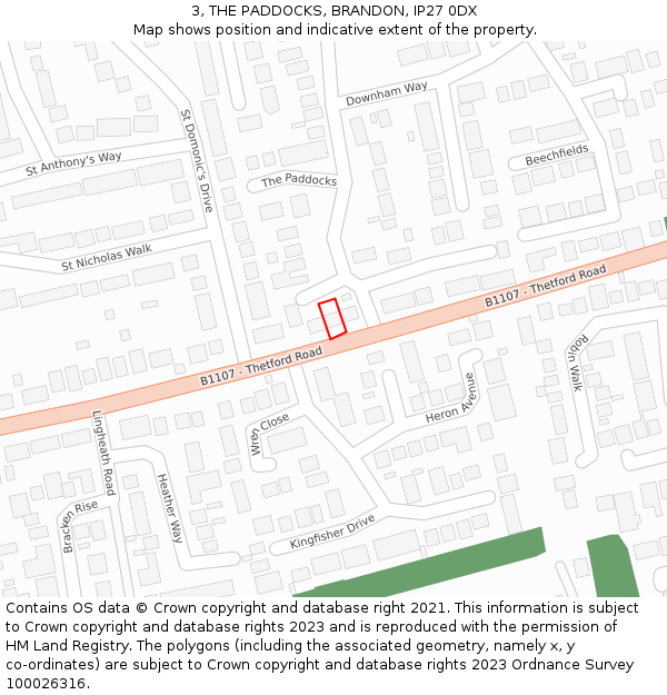 3, THE PADDOCKS, BRANDON, IP27 0DX: Location map and indicative extent of plot