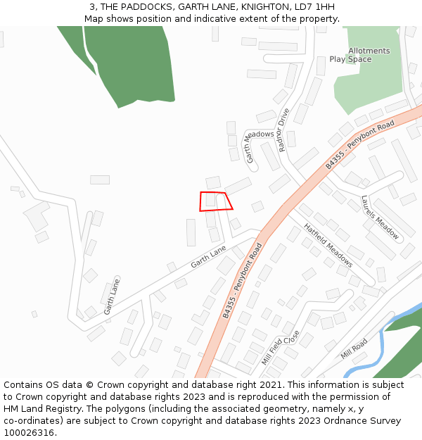 3, THE PADDOCKS, GARTH LANE, KNIGHTON, LD7 1HH: Location map and indicative extent of plot
