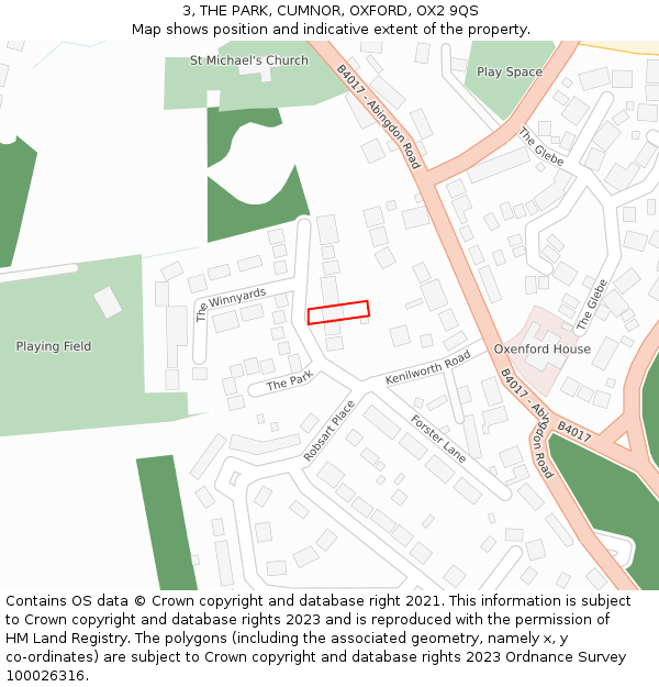 3, THE PARK, CUMNOR, OXFORD, OX2 9QS: Location map and indicative extent of plot