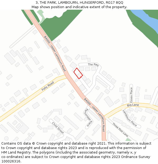 3, THE PARK, LAMBOURN, HUNGERFORD, RG17 8QQ: Location map and indicative extent of plot
