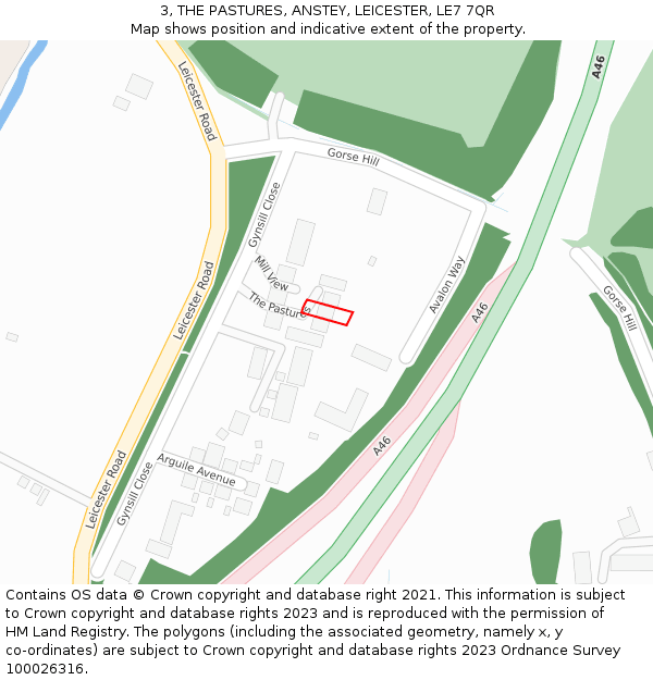 3, THE PASTURES, ANSTEY, LEICESTER, LE7 7QR: Location map and indicative extent of plot