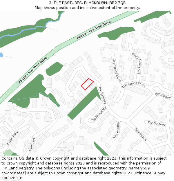 3, THE PASTURES, BLACKBURN, BB2 7QR: Location map and indicative extent of plot