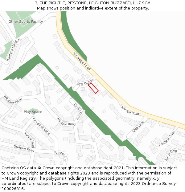 3, THE PIGHTLE, PITSTONE, LEIGHTON BUZZARD, LU7 9GA: Location map and indicative extent of plot