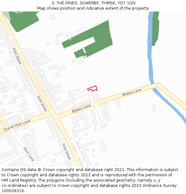 3, THE PINES, SOWERBY, THIRSK, YO7 1GN: Location map and indicative extent of plot