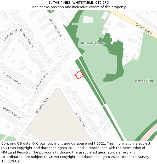 3, THE PINES, WHITSTABLE, CT5 1FQ: Location map and indicative extent of plot