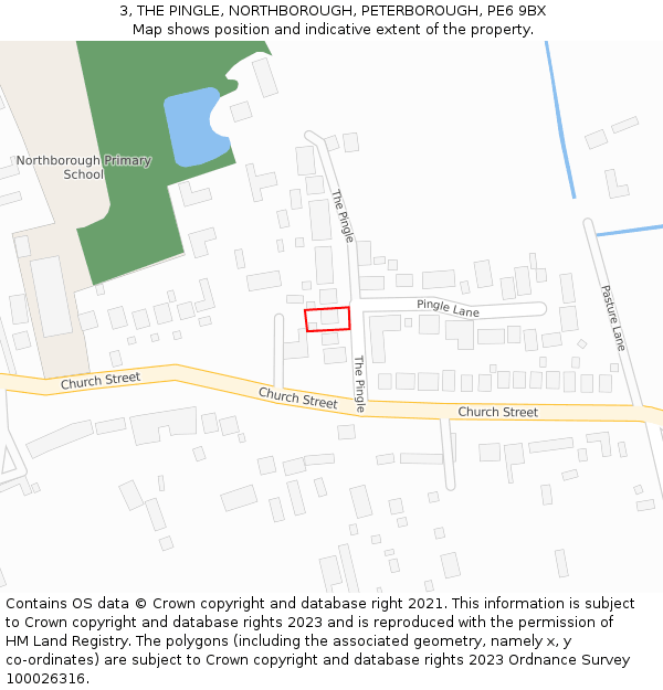 3, THE PINGLE, NORTHBOROUGH, PETERBOROUGH, PE6 9BX: Location map and indicative extent of plot